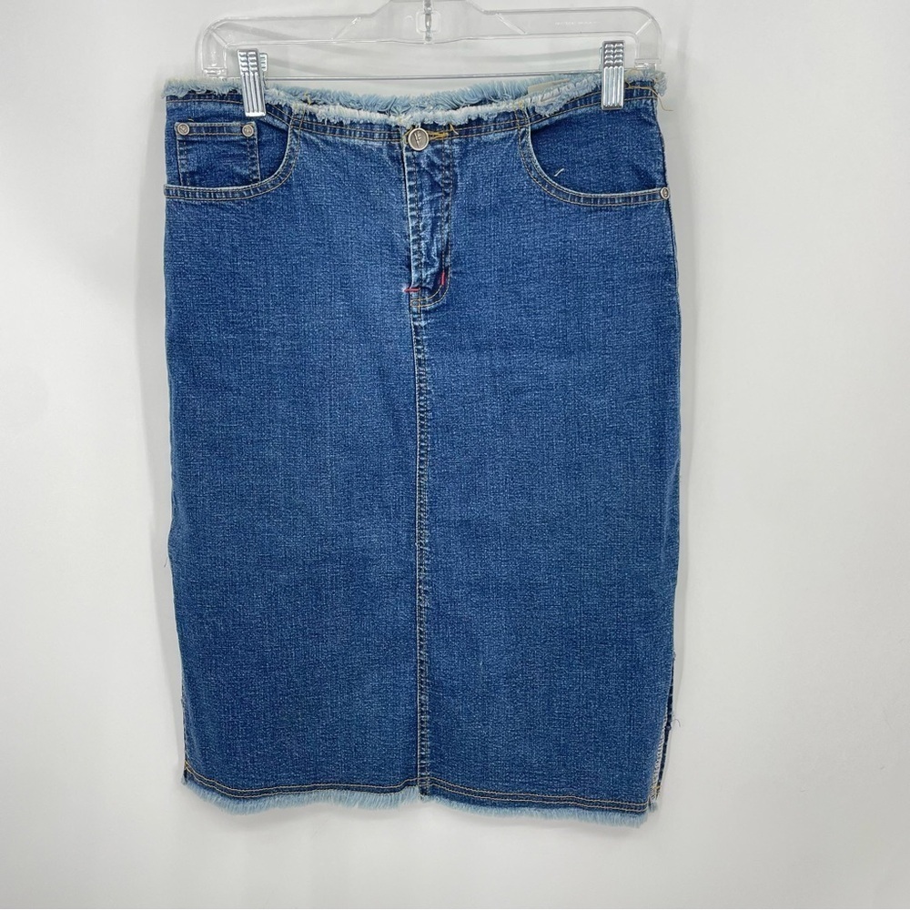 TBY To be young Jeans blue Denim midi Skirt vintage y2K Sz 31 side slits